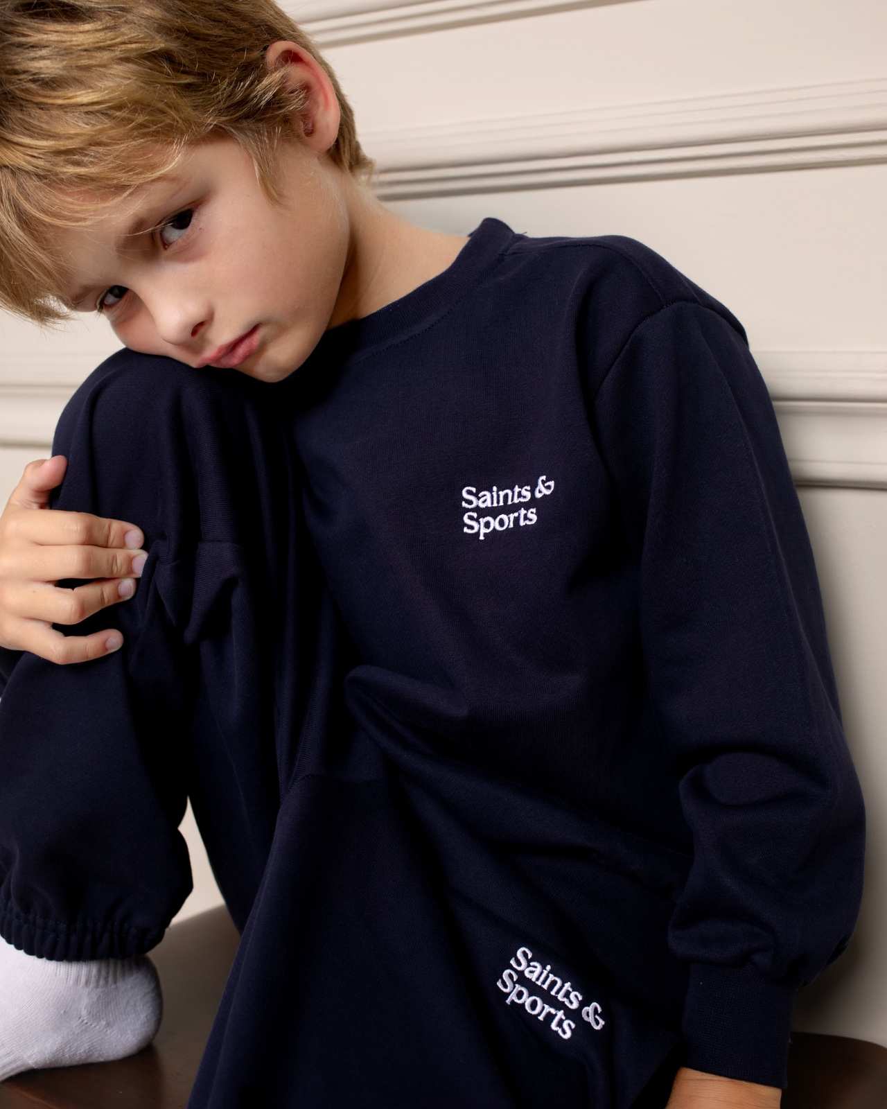 SaintsWeight™ 450 Junior Classic Sweatshirt Navy Blue (Model 3) - Saints & Sports