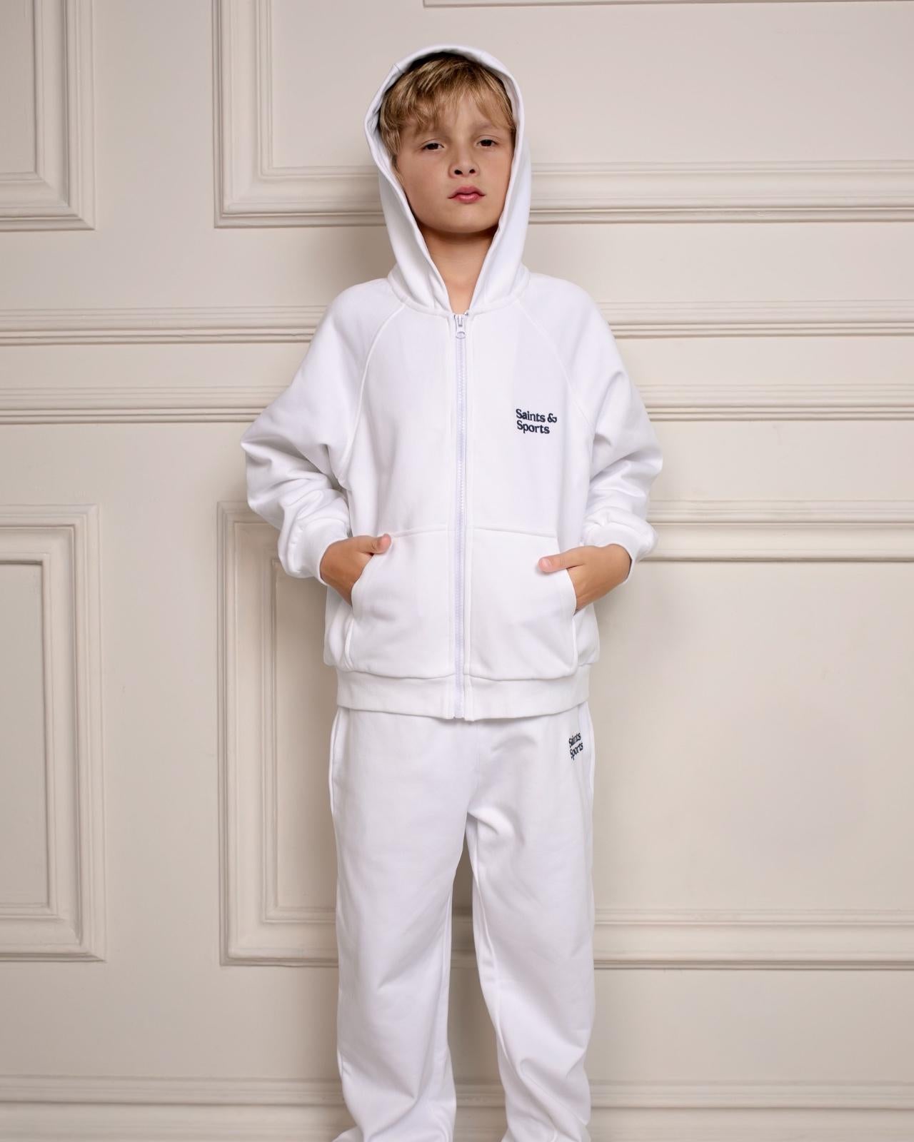SaintsWeight™ 450 Junior Hoodie Porcelain White (Model 2) - Saints & Sports