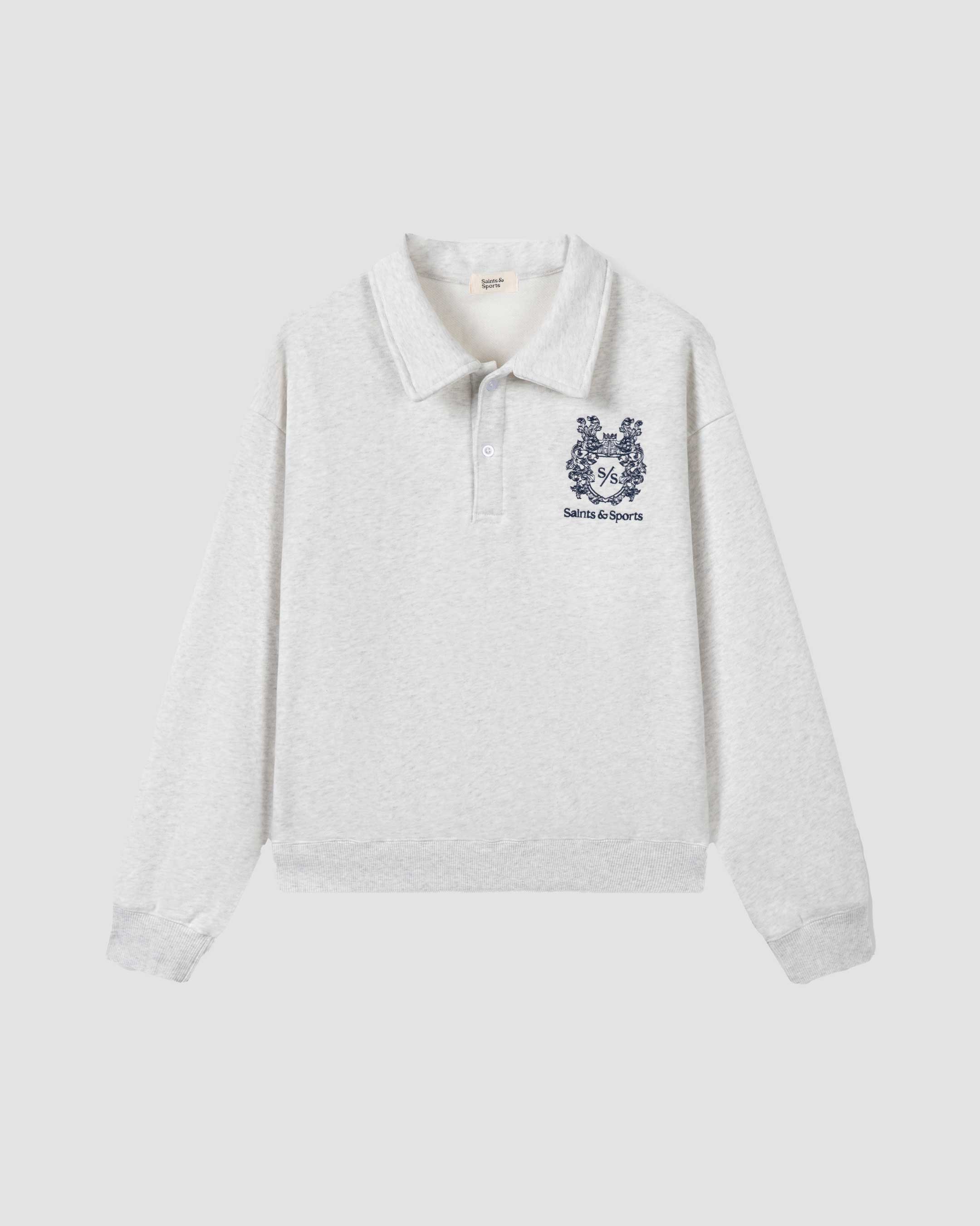 SaintsWeight™ 450 Crest Polo Heather Grey (Product) Front - Saints & Sports