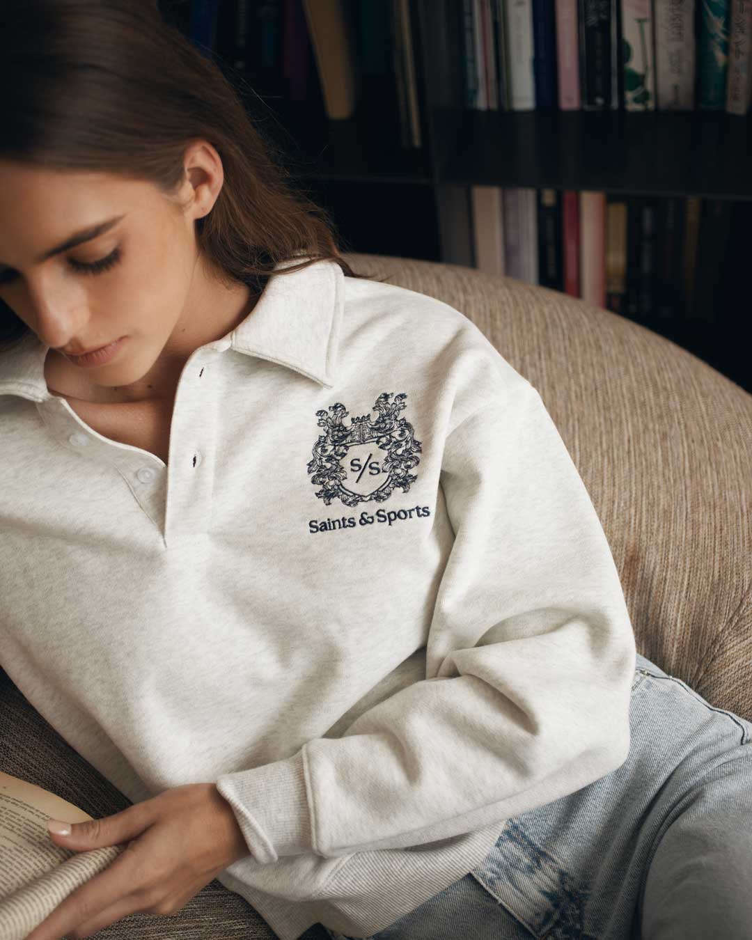 SaintsWeight™ 450 Crest Polo Heather Grey (Model 2) - Saints & Sports