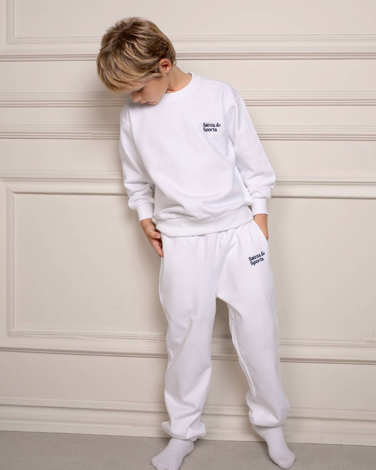 SaintsWeight™ 450 Junior Classic Sweatpants Porcelain White (Model 2) - Saints & Sports