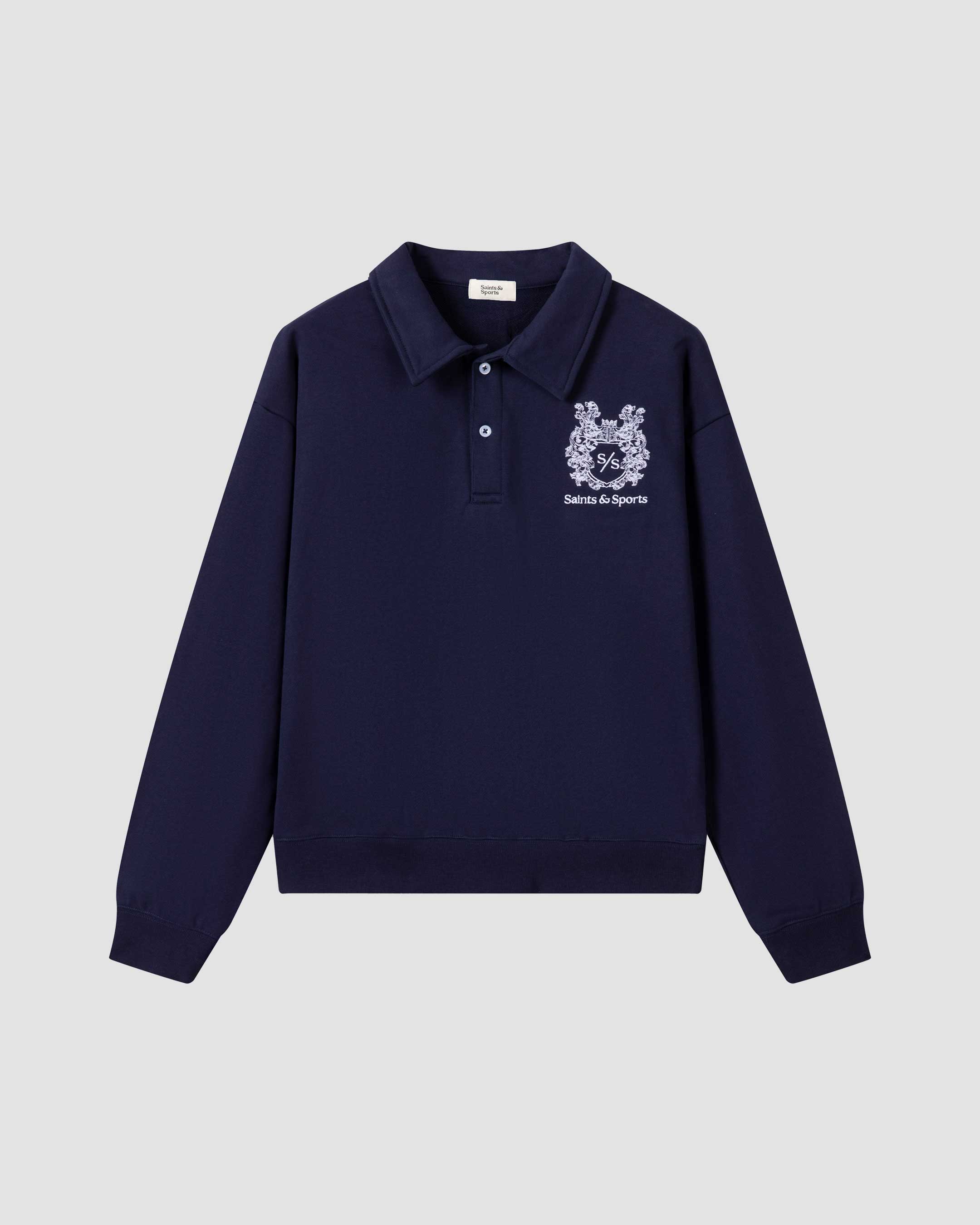 SaintsWeight™ 450 Crest Polo Navy Blue (Product) Front - Saints & Sports