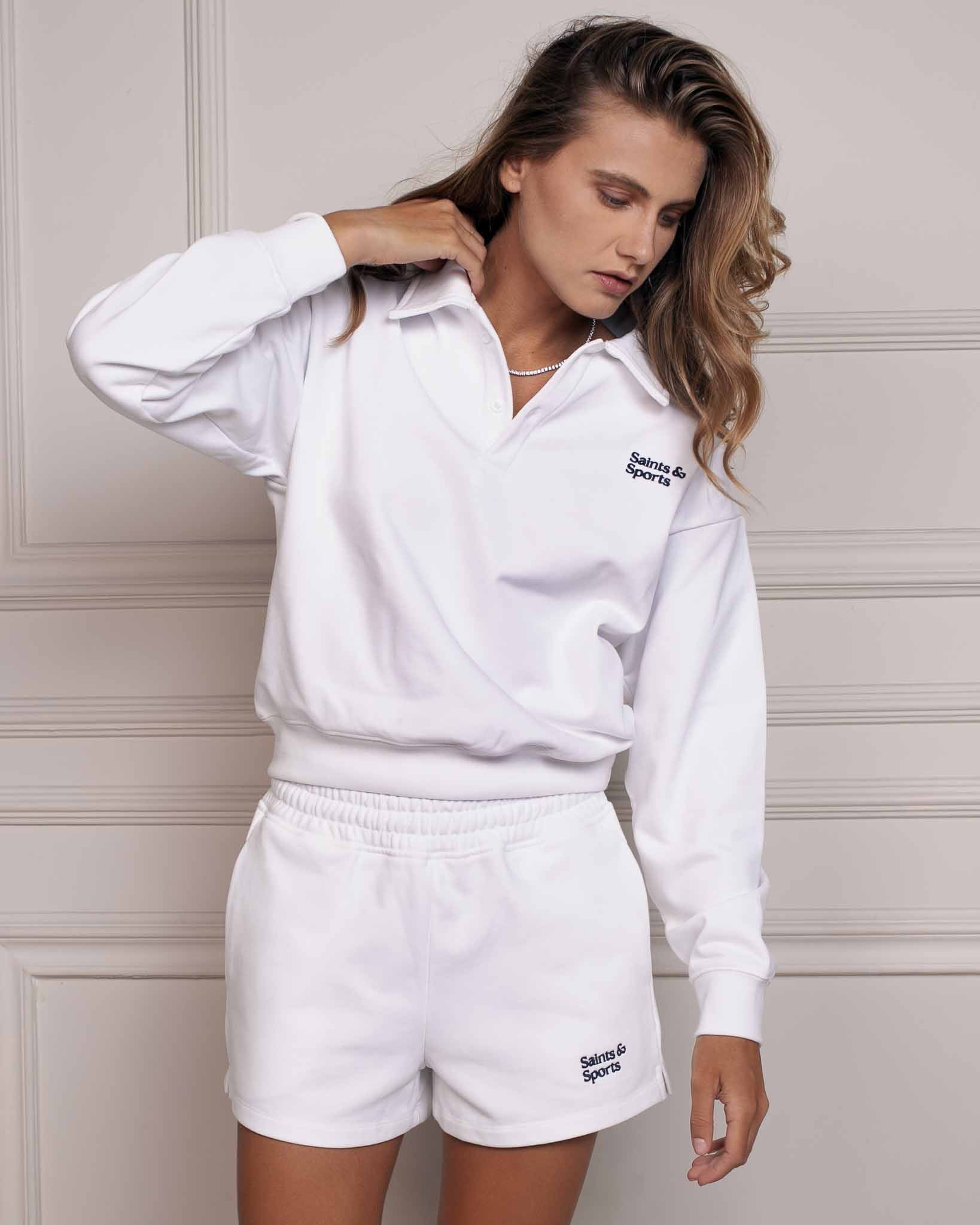 SaintsWeight™ 450 Split Hem Lounge Shorts - Porcelain White (Model 2) - Saints & Sports