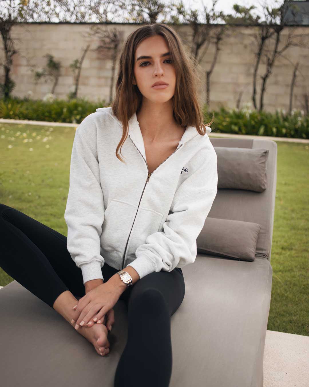 SaintsWeight™ 450 Full Zip Hoodie Heather Grey (Model) 2 - Saints & Sports