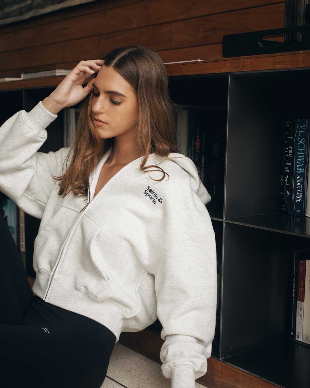 SaintsWeight™ 450 Full Zip Hoodie Heather Grey (Model) 6 - Saints & Sports