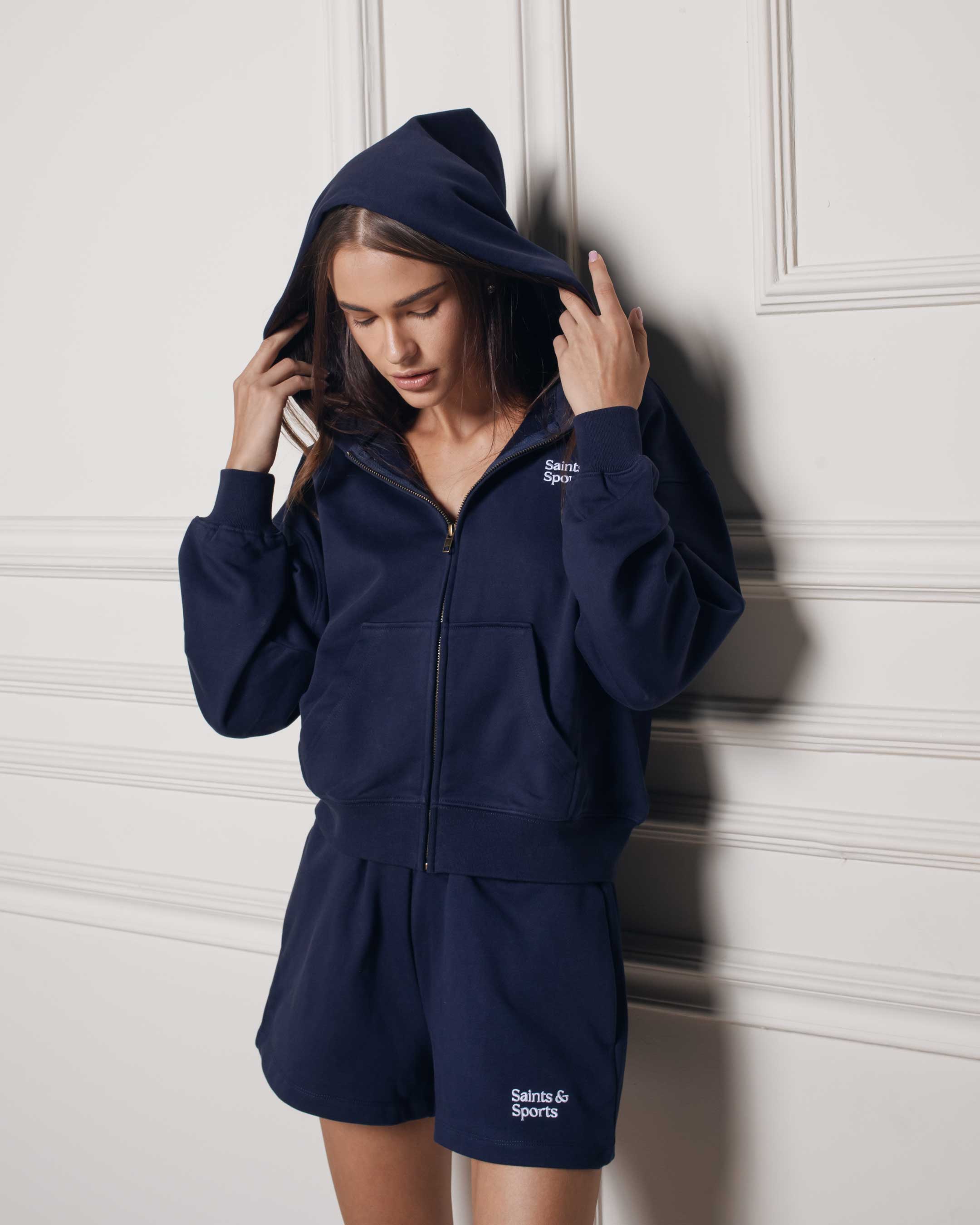 SaintsWeight™ 450 Full Zip Hoodie Navy Blue (Model) 5 - Saints & Sports