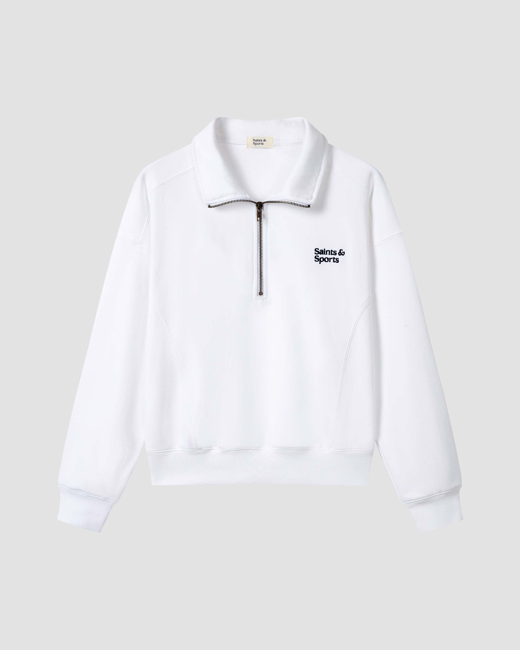 SaintsWeight™ 450 Half Zip Sweatshirt - Porcelain White (Front) - Saints & Sports