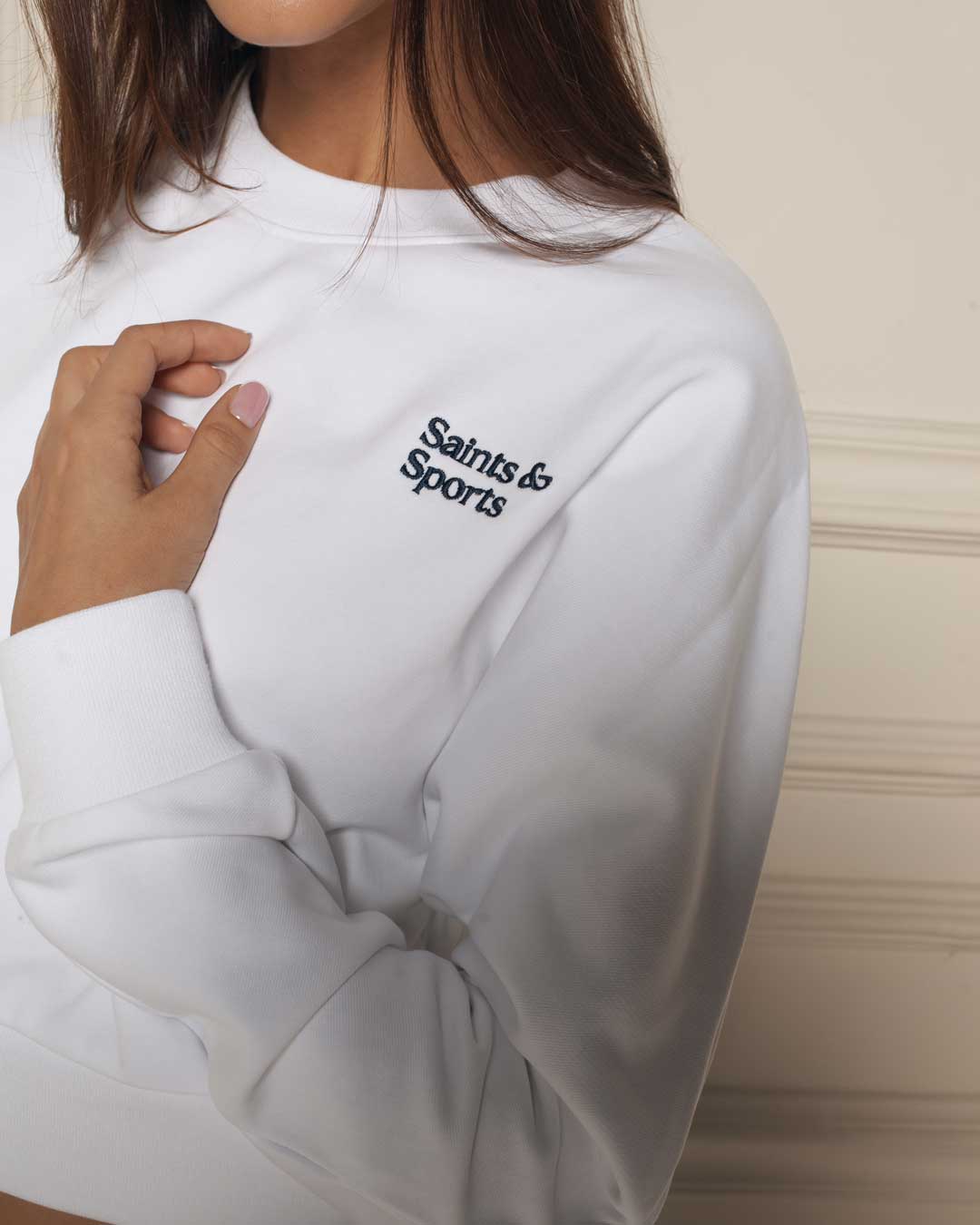 Saintsweight 450 Cropped Sweater Porcelain White (Model) 5 - Saints & Sports